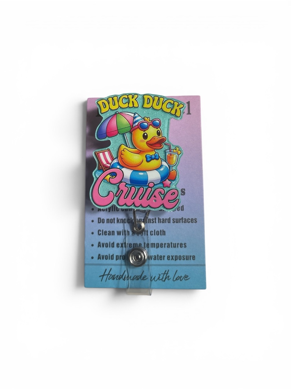 Duck Duck Cruise Rubber Duck Acrylic Badge Pin - Multicolor